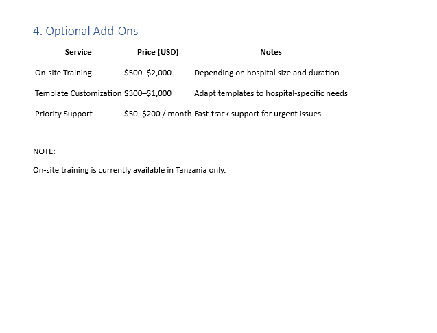 HAH Adons pricing structure